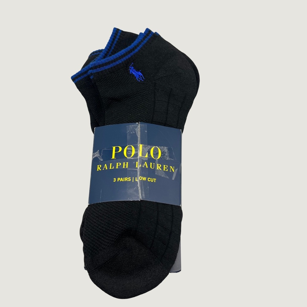 Polo Ralph Lauren Socks Low Cut 3 Pairs Black Blue Pony